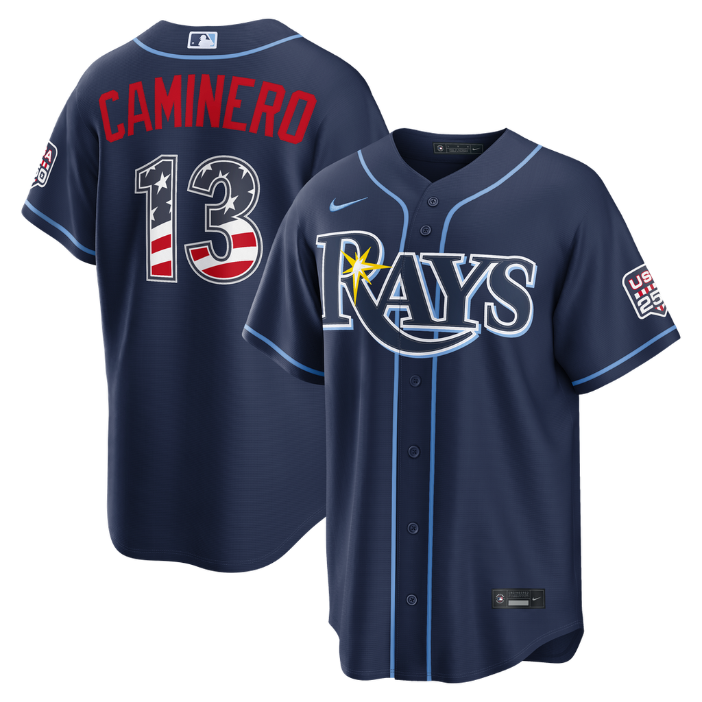 Junior Caminero Tampa Bay Rays Nike USA 250 Fourth of July Road Stadium Jersey - Navy