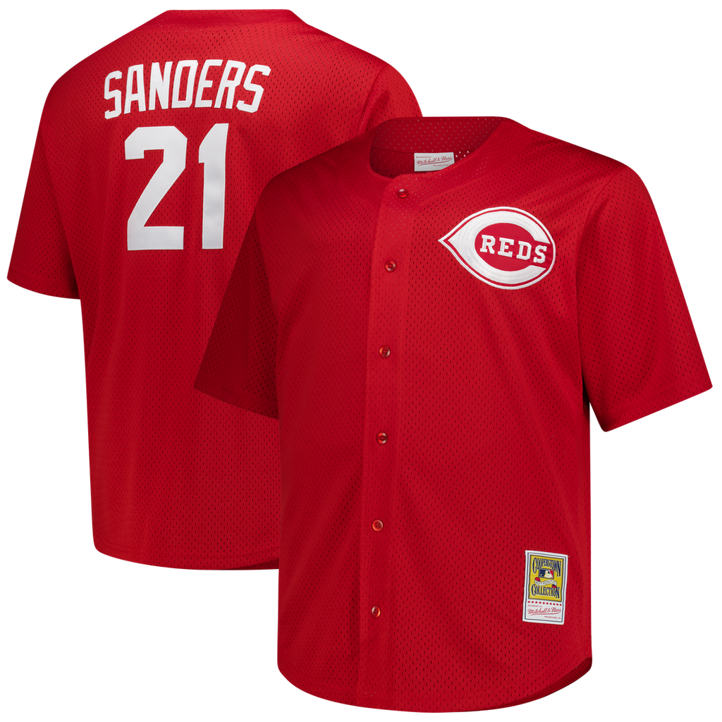 Deion Sanders Cincinnati Reds Mitchell & Ness Big & Tall Cooperstown Mesh Batting Practice Jersey - Red