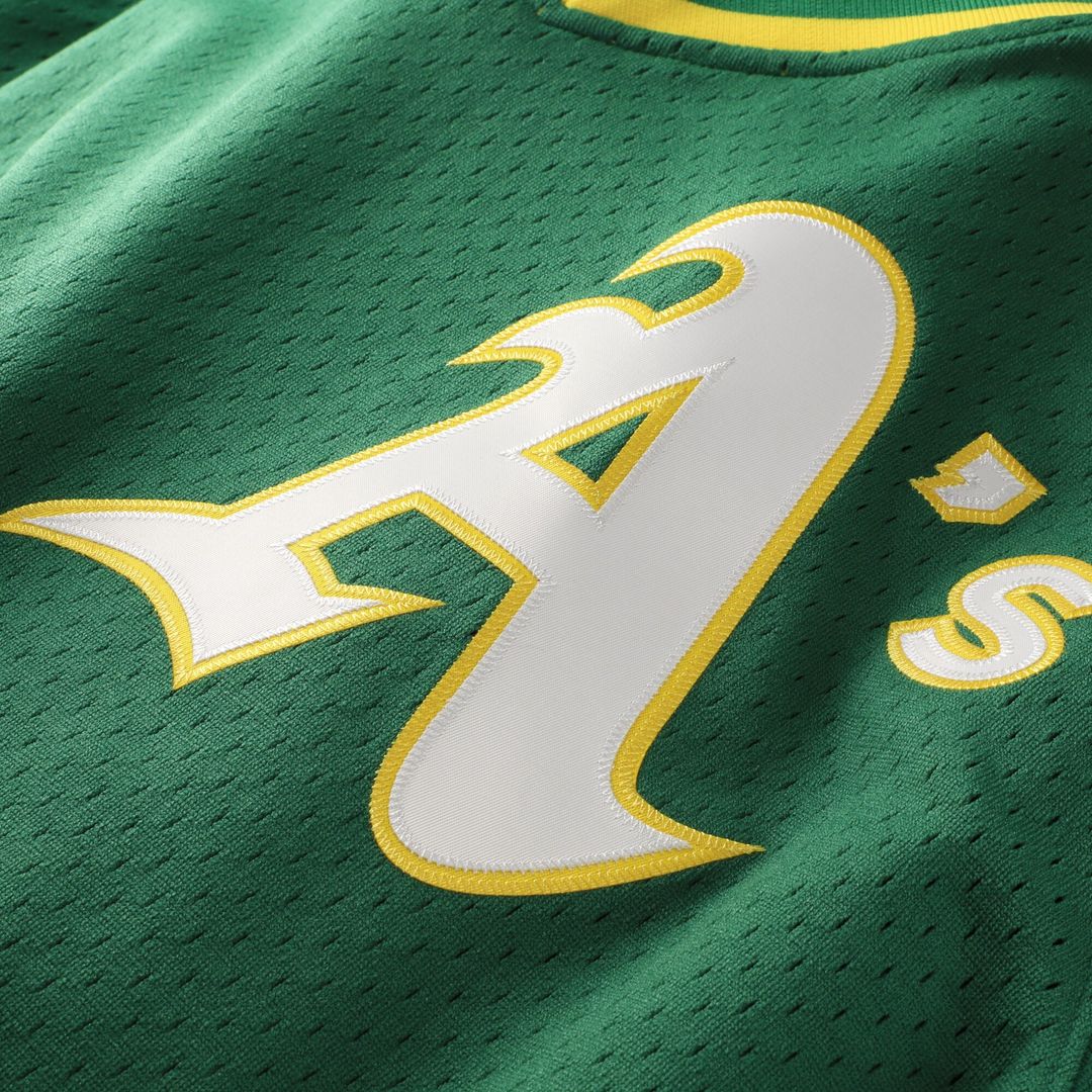 Rickey Henderson Athletics Mitchell & Ness Youth Cooperstown Collection Mesh Batting Practice Jersey - Green