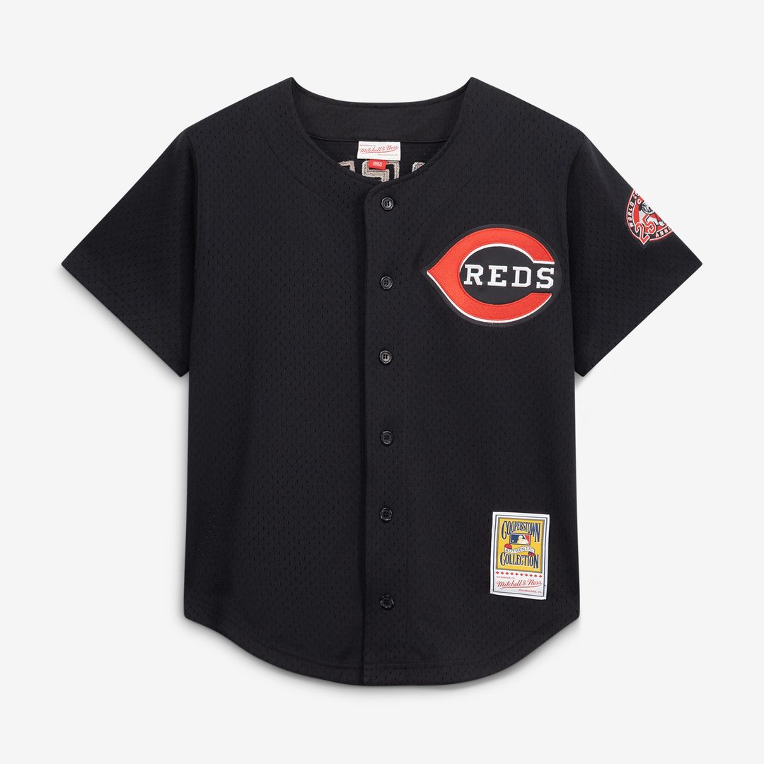 Ken Griffey Jr. Cincinnati Reds Mitchell & Ness Cooperstown Collection Mesh Batting Practice Button-Up Jersey - Black