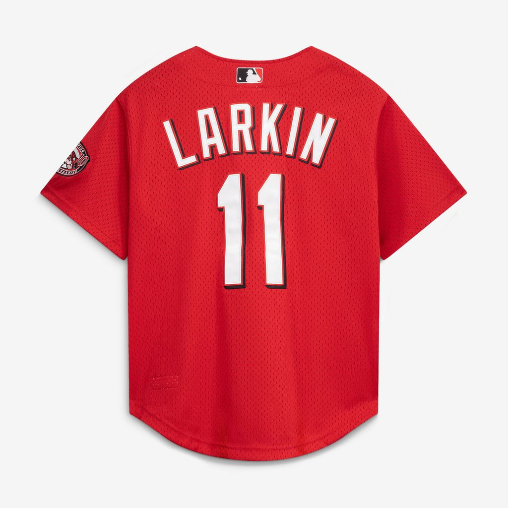 Barry Larkin Cincinnati Reds Mitchell & Ness Cooperstown Collection Mesh Batting Practice Button-Up Jersey - Black
