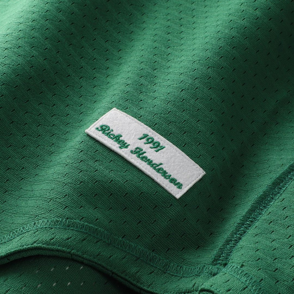 Rickey Henderson Athletics Mitchell & Ness Youth Cooperstown Collection Mesh Batting Practice Jersey - Green