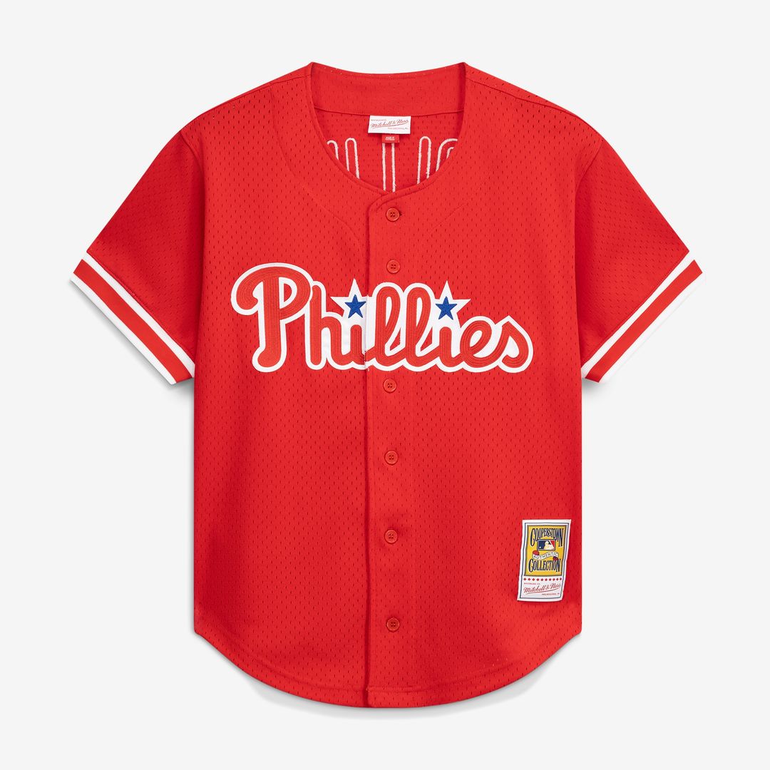 Jimmy Rollins Philadelphia Phillies Mitchell & Ness Cooperstown Mesh Batting Practice Button-Up Jersey - Red