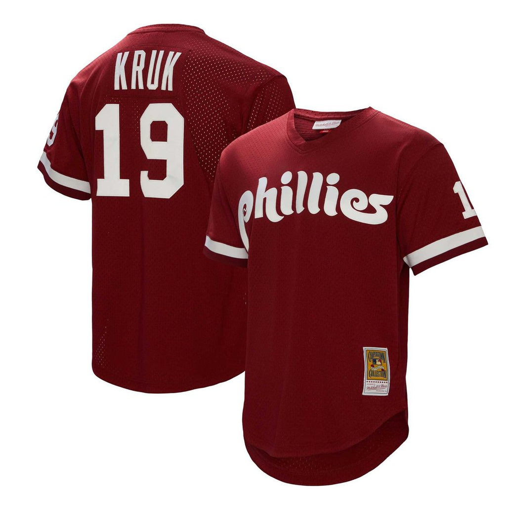 John Kruk Philadelphia Phillies Mitchell & Ness Big & Tall Cooperstown Collection Mesh Batting Practice Jersey - Burgundy