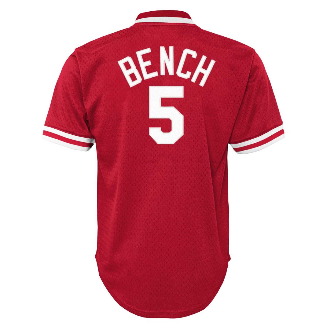 Johnny Bench Cincinnati Reds Mitchell & Ness Youth Cooperstown Collection Mesh Batting Practice Jersey - Red