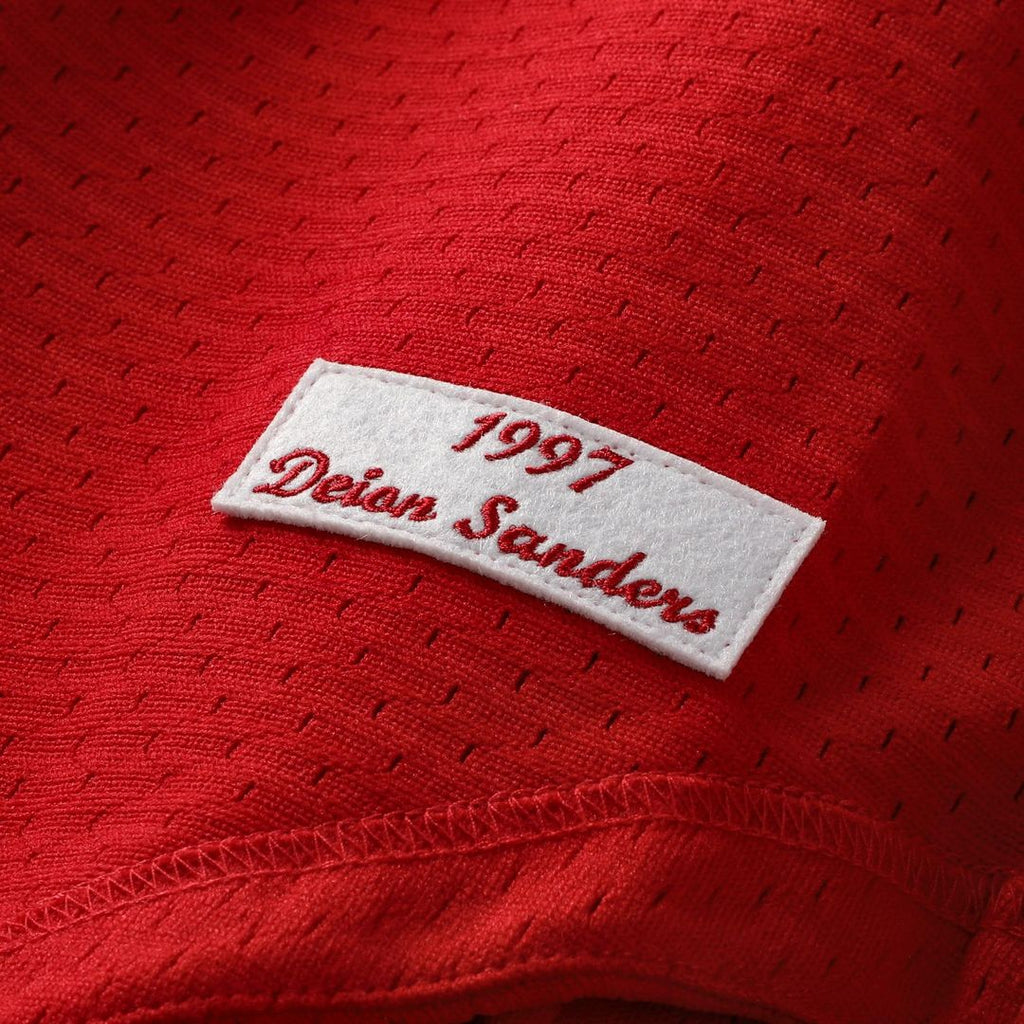 Deion Sanders Cincinnati Reds Mitchell & Ness Cooperstown Mesh Batting Practice Button-Up Jersey - Red