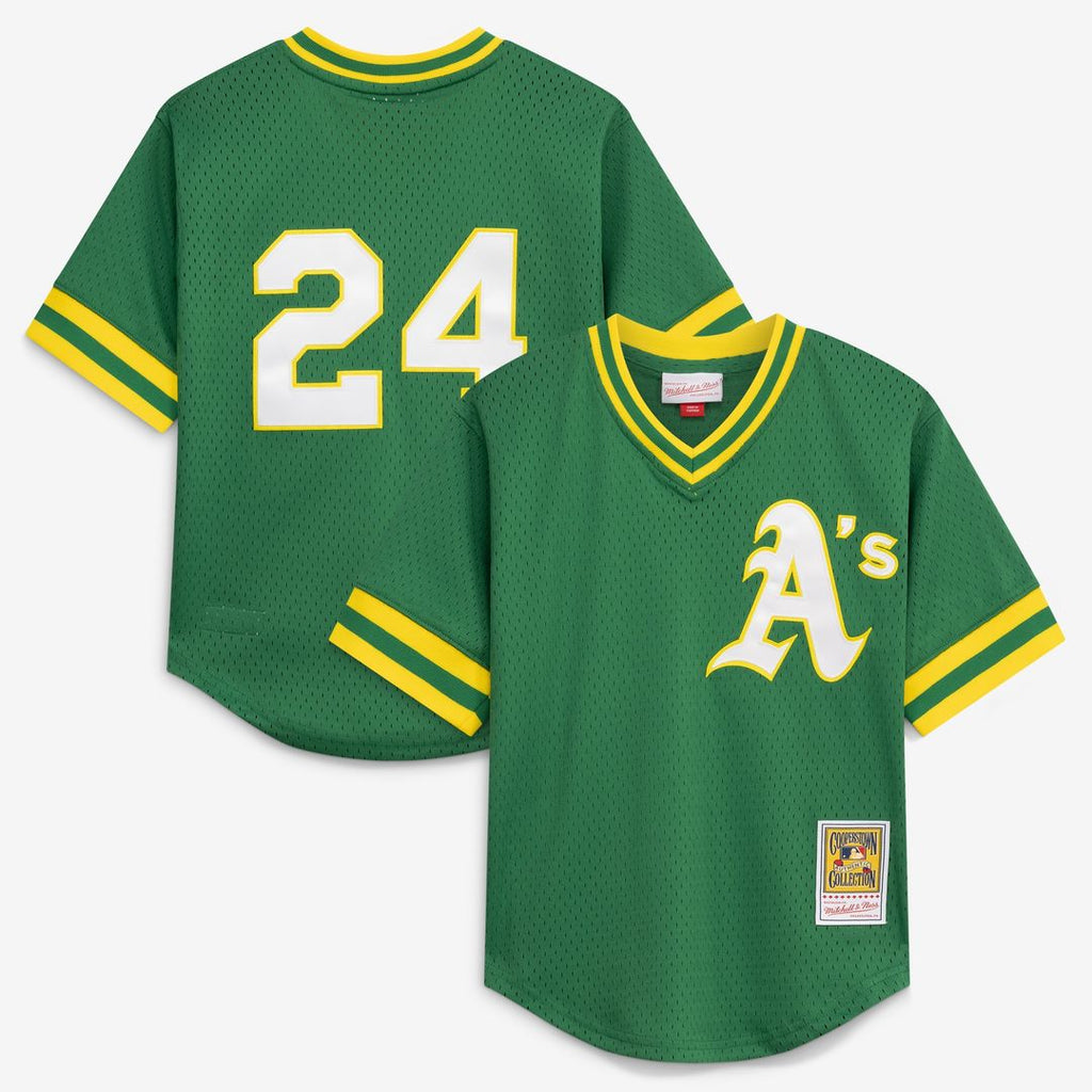 Rickey Henderson Athletics Mitchell & Ness Youth Cooperstown Collection Mesh Batting Practice Jersey - Green