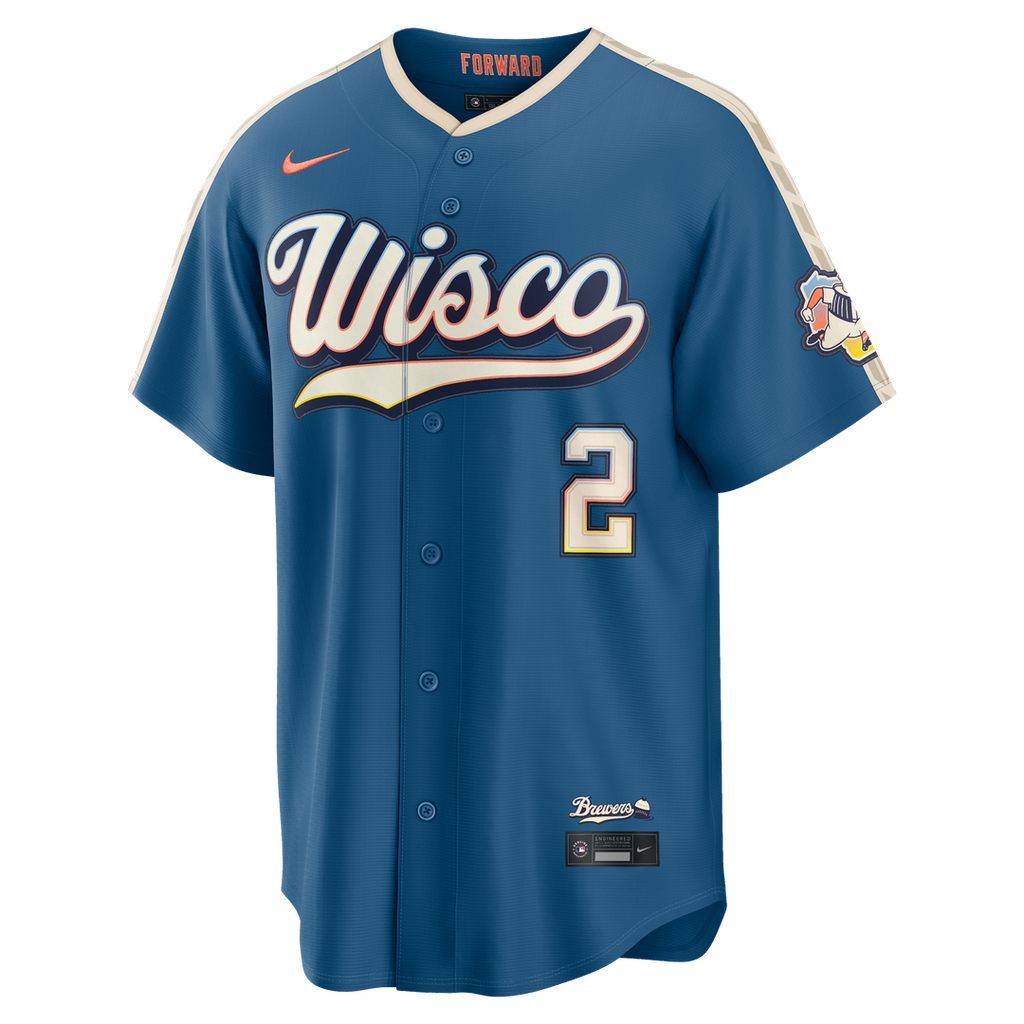 Brice Turang Milwaukee Brewers Nike 2026 City Connect Stadium Jersey - Mineral Blue