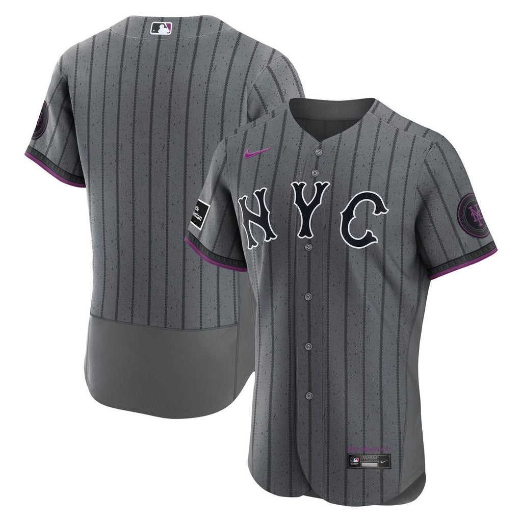 New York Mets Nike City Connect Authentic Sponsor Patch Jersey - Gray