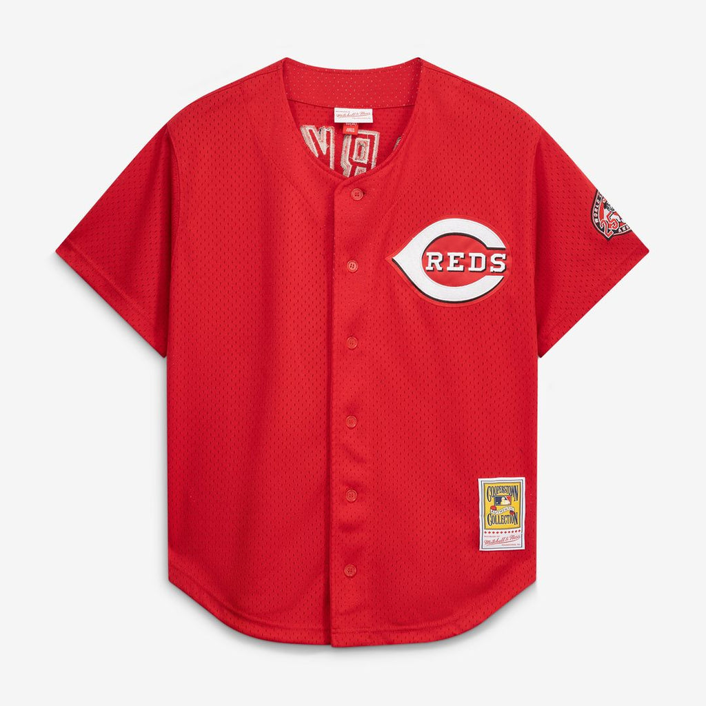Barry Larkin Cincinnati Reds Mitchell & Ness Cooperstown Collection Mesh Batting Practice Button-Up Jersey - Black