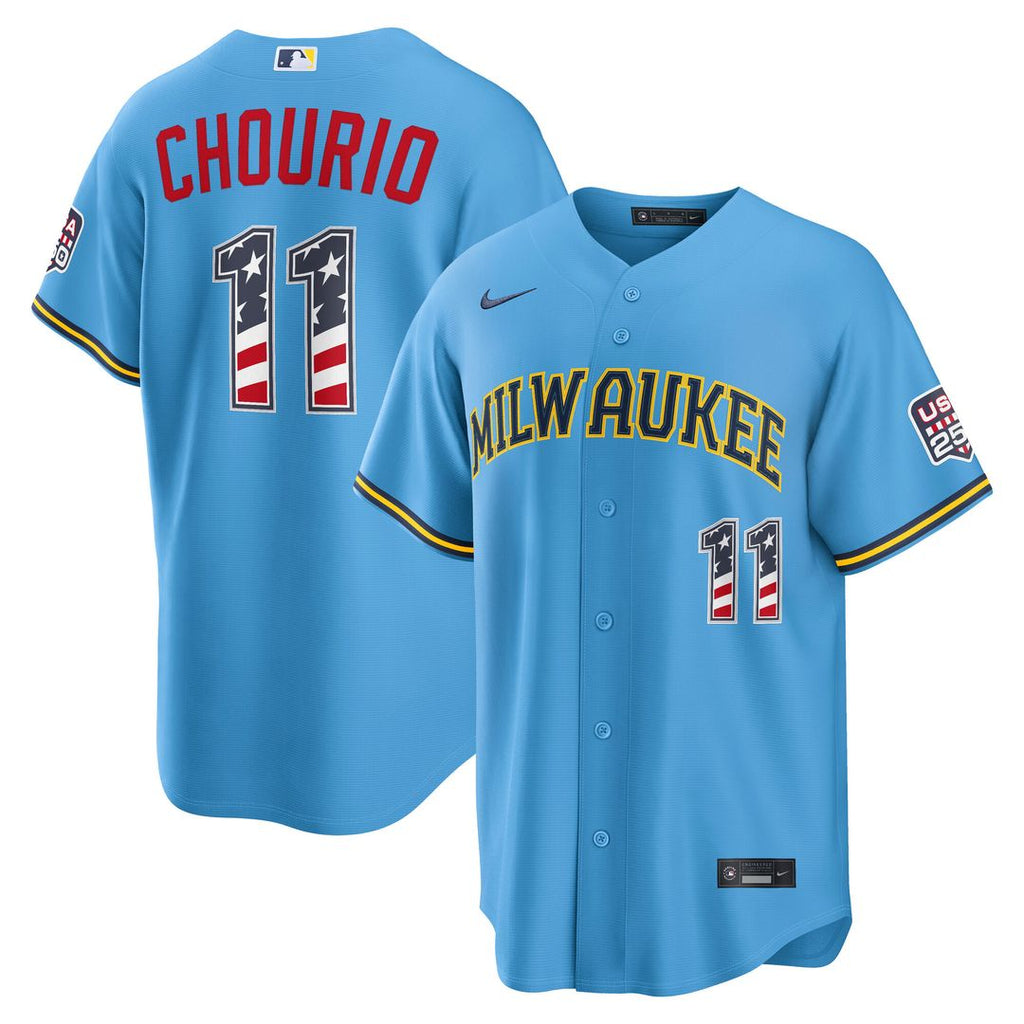 Jackson Chourio Milwaukee Brewers Nike USA 250 Fourth of July Road Stadium Jersey - Light Blue