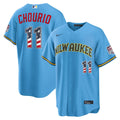 Jackson Chourio Milwaukee Brewers Nike USA 250 Fourth of July Road Stadium Jersey - Light Blue