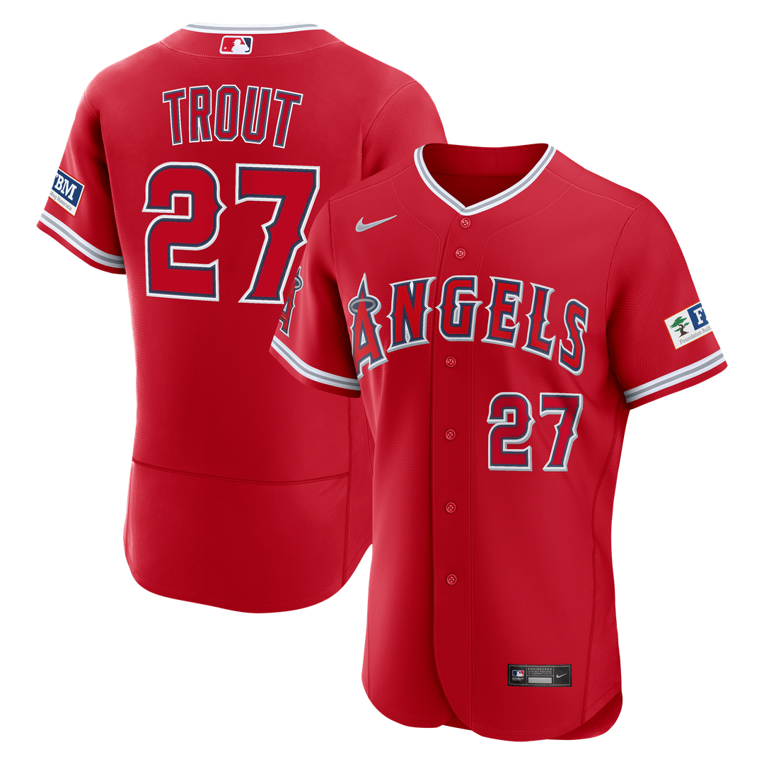Mike Trout Los Angeles Angels Nike Alternate Authentic Sponsor Patch Jersey - Red