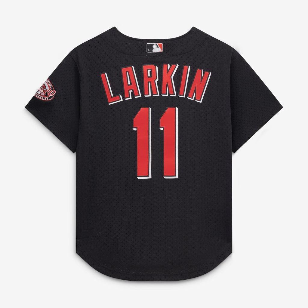 Barry Larkin Cincinnati Reds Mitchell & Ness Cooperstown Collection Mesh Batting Practice Button-Up Jersey - Black